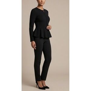 St. John Jacket Black Size 12 Zip Up Peplum Designer Long Sleeve Knit Blazer